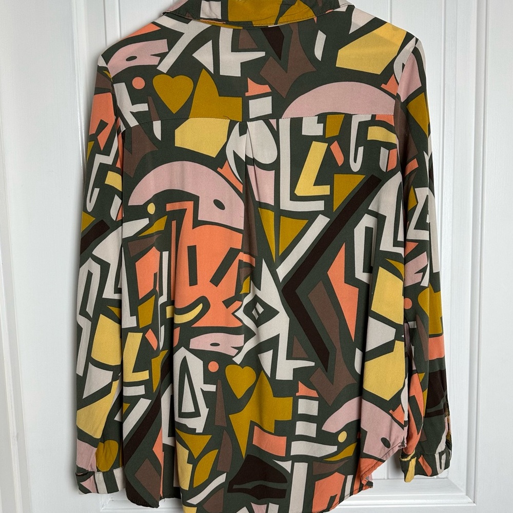 Big Dart statement abstract artistic multi color long sleeve button down size 6 - Picture 6 of 8